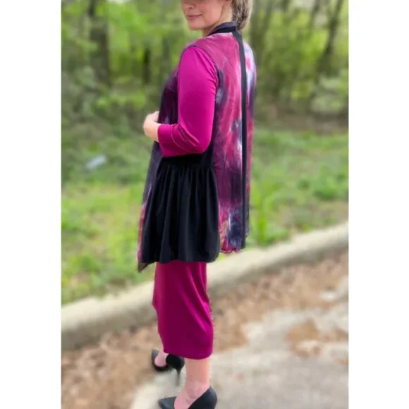 Zadie B's Size 2X Magenta Gray Sleeveless Cardigan Vest Modest kimono Layer - Picture 2 of 9